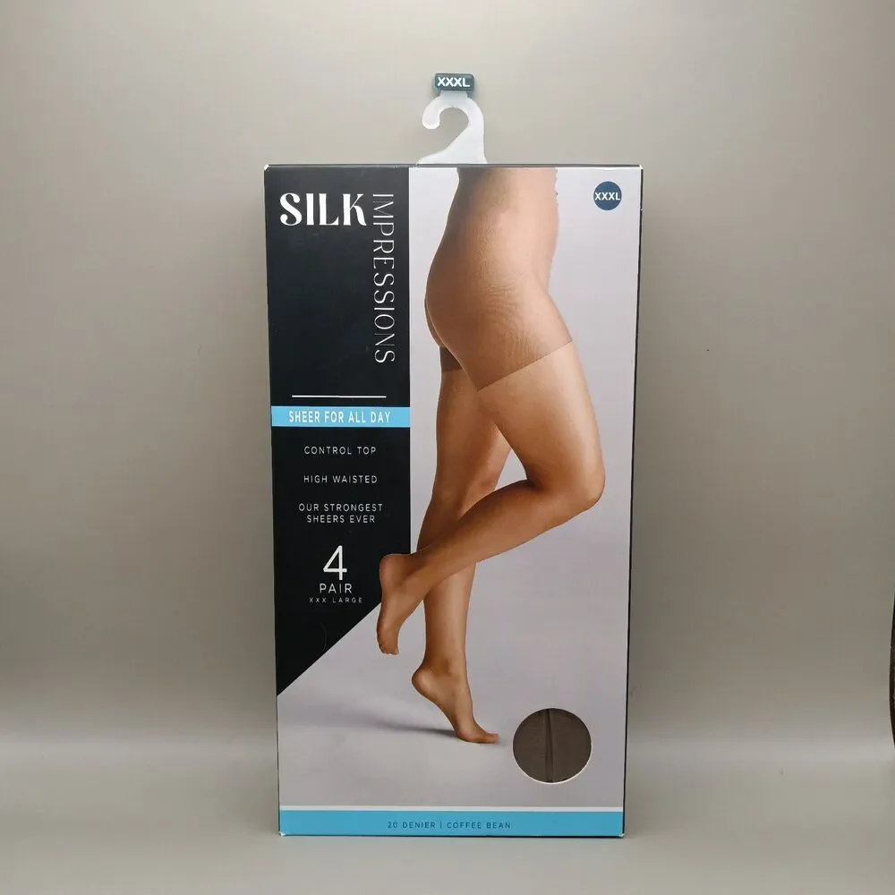 Silk Impressions Sheer For All Day 4Pair XXXL Control Top High Waisted Pantyhose